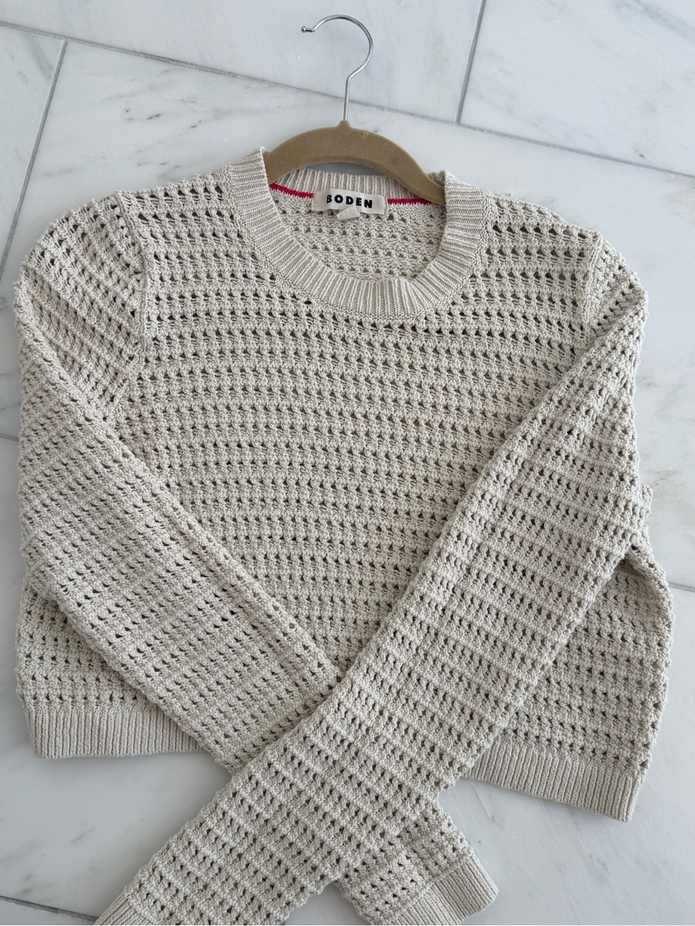 Boden Cream Open-Weave Crewneck Sweater - Picture 4 of 9